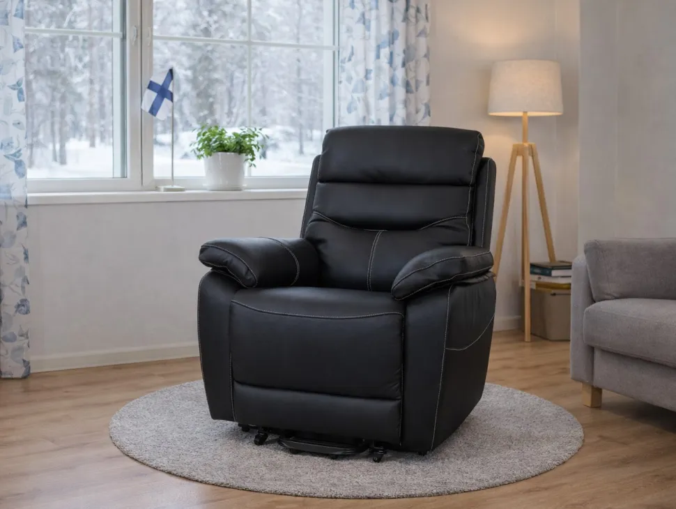 AARON NOSTOAVUSTEINEN RECLINERTUOLI NAHKAVERHOILTUNA