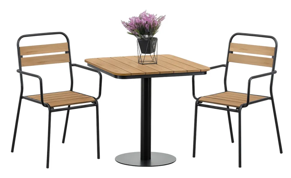 Cafe terassipöytä + 2 Cafe terassituolia käsinojilla