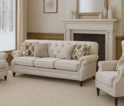 Chesterfield 3-istuttava sohva beige kangas