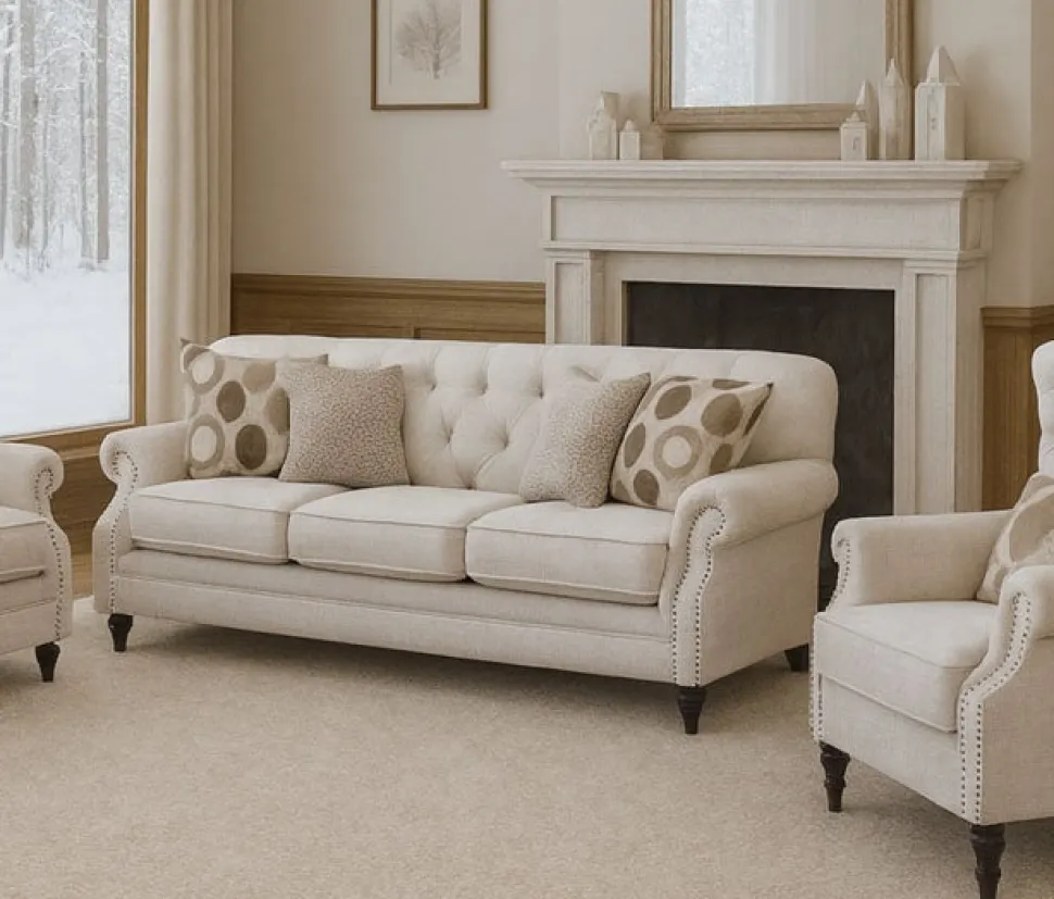 Chesterfield 3-istuttava sohva beige kangas
