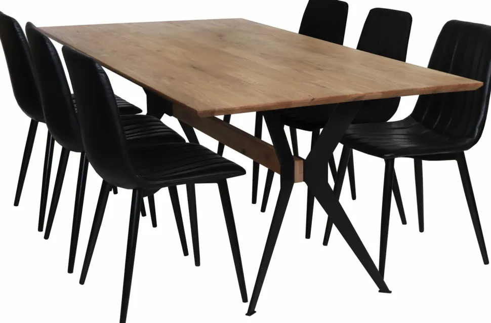 Delta tammi ruokapöytä 200 cm + 6 Style tuolia pu-nahkaverhoiltuna