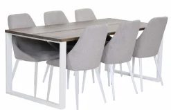 EDNA LANKKUPÖYTÄ METALLIJALOILLA 180X90 CM + 6 KANGASVERHOILTUA SILVIA TUOLIA