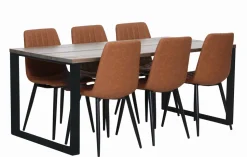 EDNA LANKKUPÖYTÄ 180X90 CM + 6 PU-NAHKAISTA STYLE TUOLIA