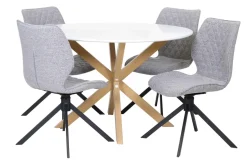 FELIX PYÖREÄ RUOKAPÖYTÄ + 4 PYÖRIVÄÄ NORDHAM KANGASVERHOILTUA TUOLIA