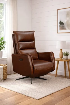 GENESIS NAHKAINEN RECLINER TUOLI SÄHKÖSÄÄDÖILLÄ RUSKEA NAHKA