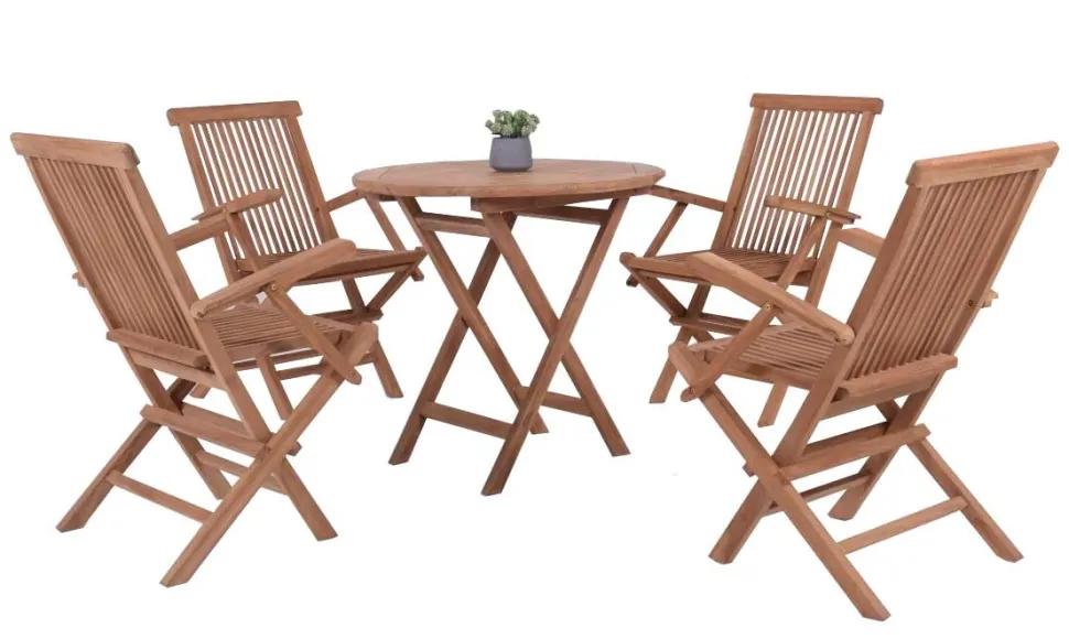 GOLDEN-TEAK PÖYTÄ 80 CM + 4 TUOLIA KÄSINOJILLA