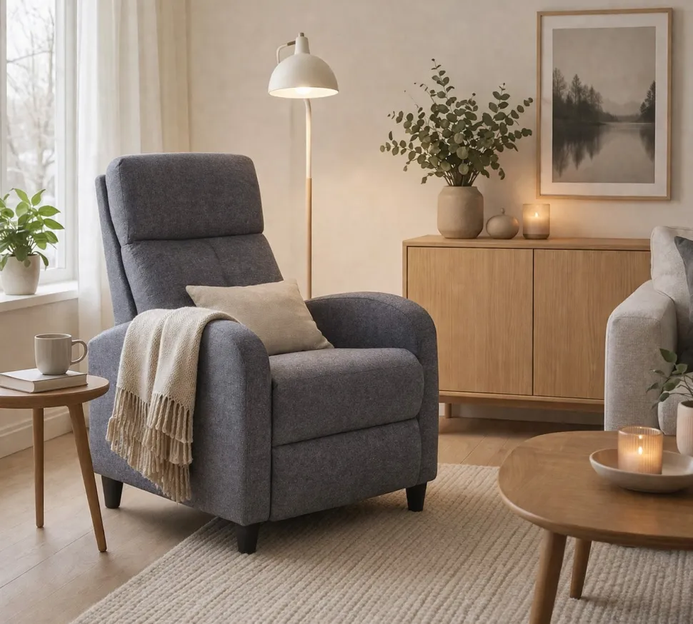 Jerry mekanismituoli Hygge tummanharmaalla kankaalla