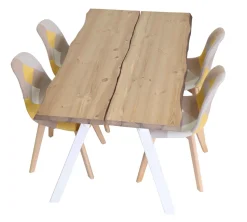 LANA 150 CM LANKKUPÖYTÄ PUUJALOILLA + 4 KPL DOMUS TILKKU RUOKAPÖYDÄN TUOLIA