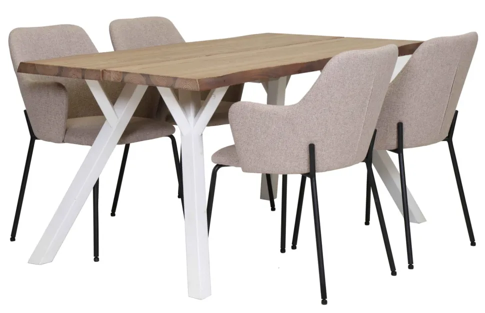 LANA LANKKUPÖYTÄ 150 CM PUUJALOILLA + 4 HAMMOND TUOLIA