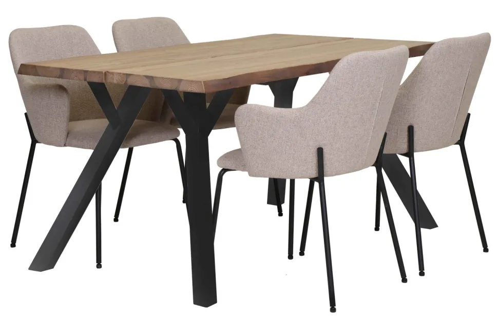 LANA LANKKUPÖYTÄ 150 CM PUUJALOILLA + 4 HAMMOND TUOLIA