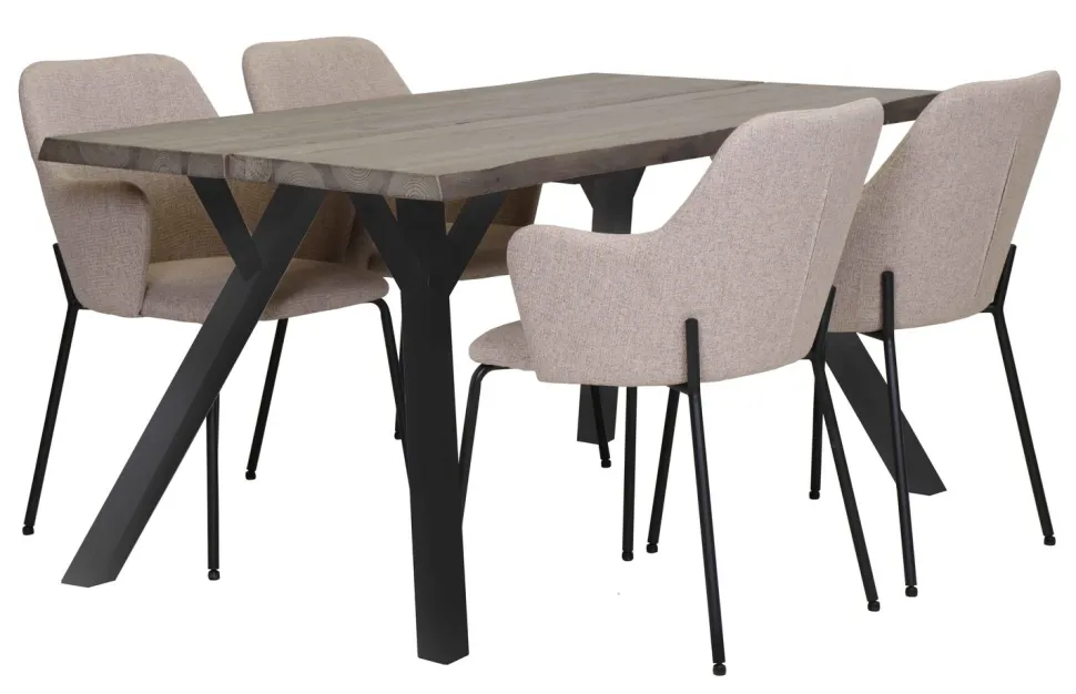 LANA LANKKUPÖYTÄ 150 CM PUUJALOILLA + 4 HAMMOND TUOLIA