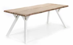 LANA LANKKUPÖYTÄ PUUJALOILLA 200X90 CM + 6 KANGASVERHOILTUA SILVIA TUOLIA
