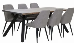 LANA LANKKUPÖYTÄ PUUJALOILLA 200X90 CM + 6 KANGASVERHOILTUA SILVIA TUOLIA