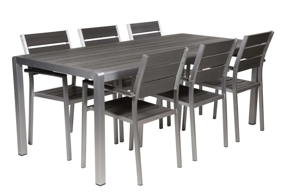 MILANO ARTWOOD PÖYTÄ + 6 MILANO TUOLIA HARMAA/ALUMIINI