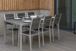 MILANO ARTWOOD PÖYTÄ + 6 MILANO TUOLIA HARMAA/ALUMIINI