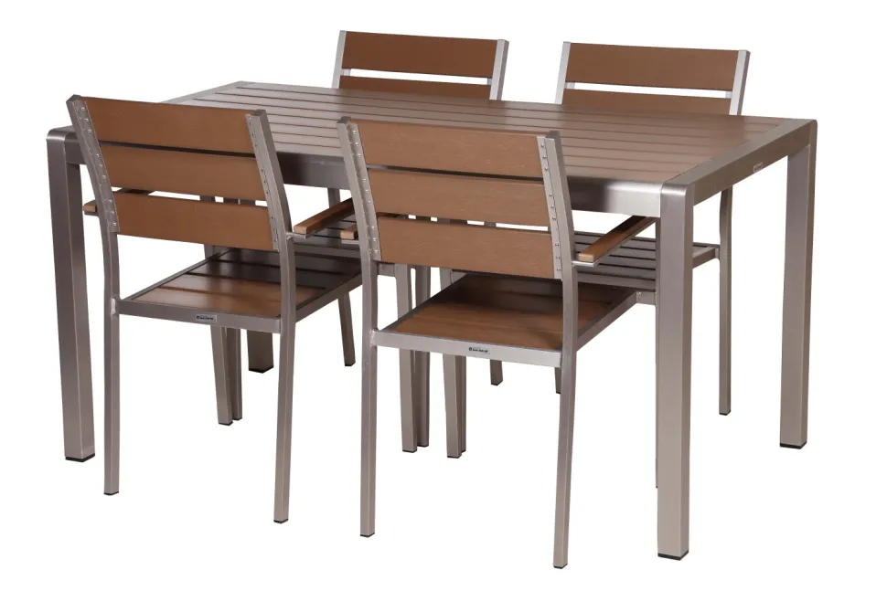 MILANO ARTWOOD PÖYTÄ + 4 MILANO TUOLIA RUSKEA/ALUMIINI