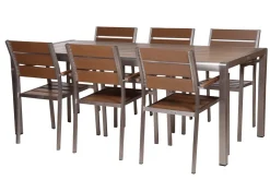 MILANO ARTWOOD PÖYTÄ + 6 MILANO TUOLIA RUSKEA/ALUMIINI