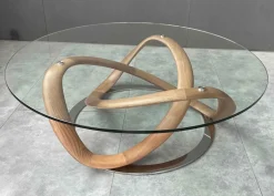 MILLENIUM PYÖREÄ DESIGN SOHVAPÖYTÄ LASIKANNELLA, VÄRI TAMMI