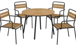 Modena 100cm pyöreä terassipöytä + 4 Cafe tuolia käsinojilla