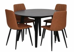 MONIKA PYÖREÄ PÖYTÄ MUSTA + 4 VERHOILTUA STYLE TUOLIA
