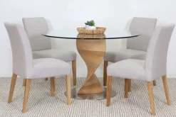 ORIENT PYÖREÄ 120 CM DESIGN RUOKAPÖYTÄ LASIKANNELLA + 4 MALAGA TUOLIA
