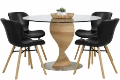 ORIENT PYÖREÄ 120 CM DESIGN RUOKAPÖYTÄ LASIKANNELLA + 4 OREGON PU-NAHKALLA VERHOILTUNA