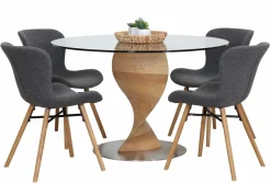 ORIENT PYÖREÄ 120 CM DESIGN RUOKAPÖYTÄ LASIKANNELLA + 4 OREGON TUOLIA