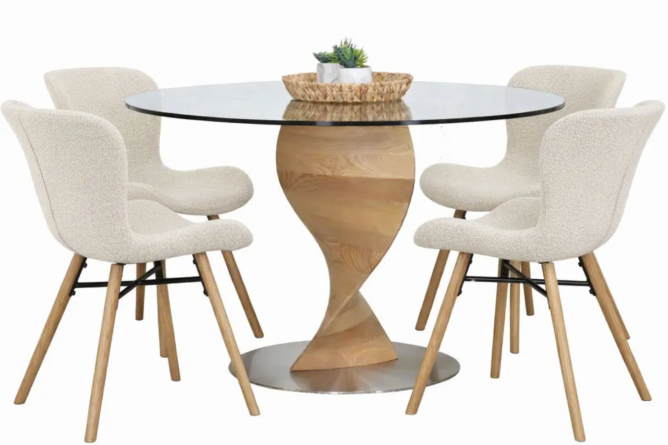 ORIENT PYÖREÄ 120 CM DESIGN RUOKAPÖYTÄ LASIKANNELLA + 4 OREGON TUOLIA