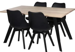 SAARNI 140 CM LANKKUPÖYTÄ MUSTILLA METALLIJALOILLA + 4 RONALDO KUPPITUOLIA MUSTANA
