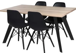 SAARNI 140 CM LANKKUPÖYTÄ MUSTILLA METALLIJALOILLA + 4 SWING KUPPITUOLIA MUSTA/PYÖKKI