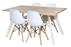 SAARNI 140 CM LANKKUPÖYTÄ VALKEILLA METALLIJALOILLA + 4 SWING KUPPITUOLIA VALKEA/LV
