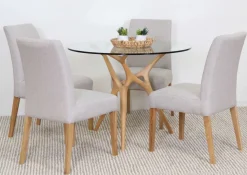 SALVADOR PYÖREÄ 100 CM DESIGN RUOKAPÖYTÄ LASIKANNELLA + 4 MALAGA TUOLIA