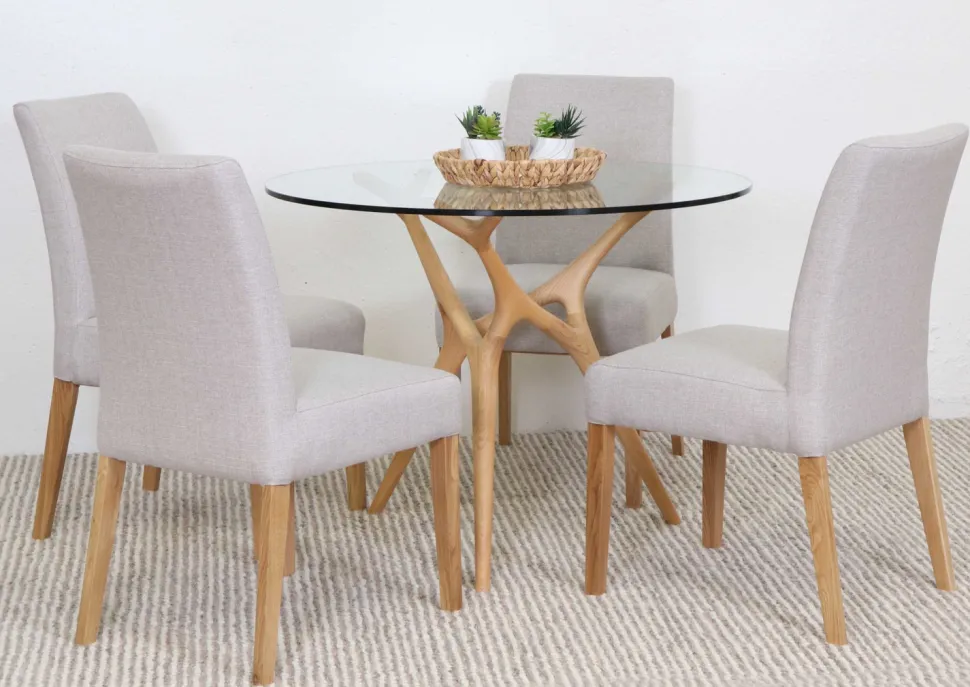 SALVADOR PYÖREÄ 100 CM DESIGN RUOKAPÖYTÄ LASIKANNELLA + 4 MALAGA TUOLIA