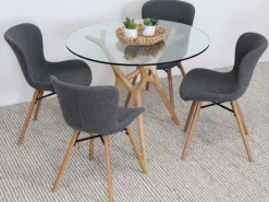 SALVADOR PYÖREÄ 100 CM DESIGN RUOKAPÖYTÄ LASIKANNELLA + 4 OREGON TUOLIA KANGASVERHOILTUNA