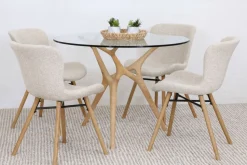 SALVADOR PYÖREÄ 100 CM DESIGN RUOKAPÖYTÄ LASIKANNELLA + 4 OREGON TUOLIA KANGASVERHOILTUNA