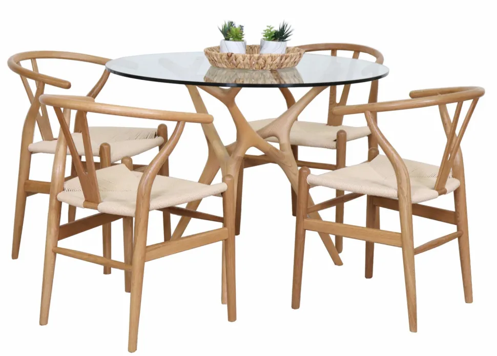 SALVADOR PYÖREÄ 100 CM DESIGN RUOKAPÖYTÄ LASIKANNELLA + 4 WENDY TAMMITUOLIA