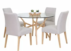 SANTIAGO PYÖREÄ 120 CM DESIGN RUOKAPÖYTÄ LASIKANNELLA + 4 MALAGA TUOLIA