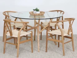 SANTIAGO PYÖREÄ 120 CM DESIGN RUOKAPÖYTÄ LASIKANNELLA + 4 WENDY TAMMITUOLIA