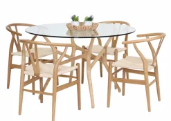 SANTIAGO PYÖREÄ 120 CM DESIGN RUOKAPÖYTÄ LASIKANNELLA + 4 WENDY TAMMITUOLIA