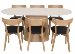 Travertine 180cm ovaali ruokapöytä kivikannella + 6 Austin tammituolia