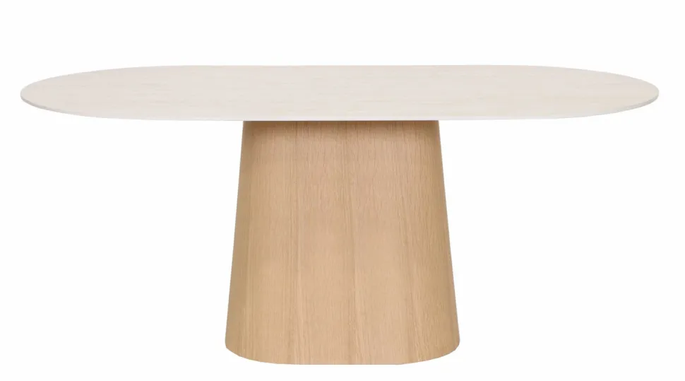 Travertine 180cm ovaali ruokapöytä kivikannella + 6 Vienna tammituolia