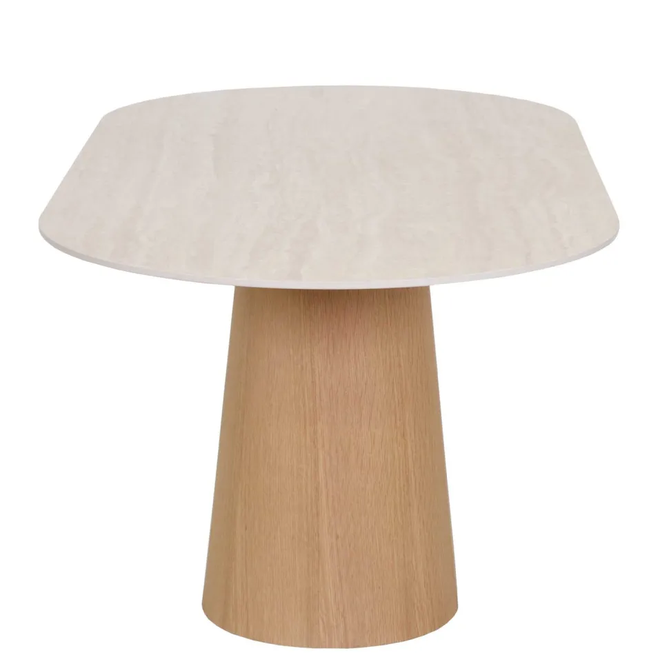 Travertine 180cm ovaali ruokapöytä kivikannella + 6 Vienna tammituolia