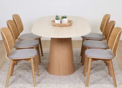 Travertine 180cm ovaali ruokapöytä kivikannella + 6 Vienna tammituolia