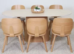 Travertine 180cm ovaali ruokapöytä kivikannella + 6 Vienna tammituolia