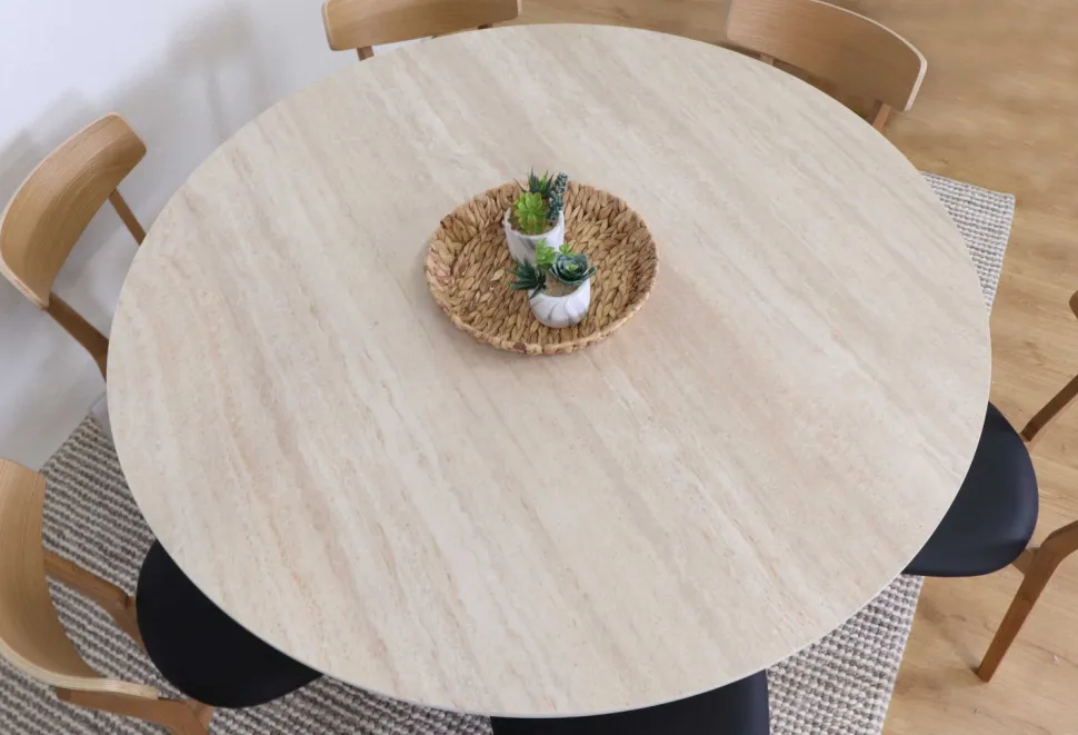 Travertine pyöreä ruokapöytä keraamikkakannella