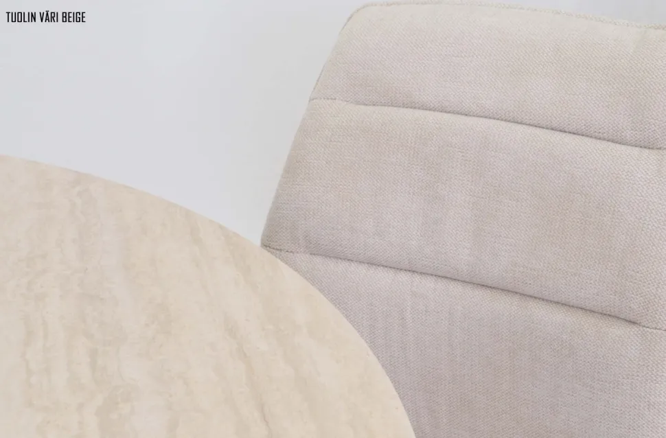 Travertine pyöreä ruokapöytä keramiikkakannella + 4 pyörivää Colin tuolia